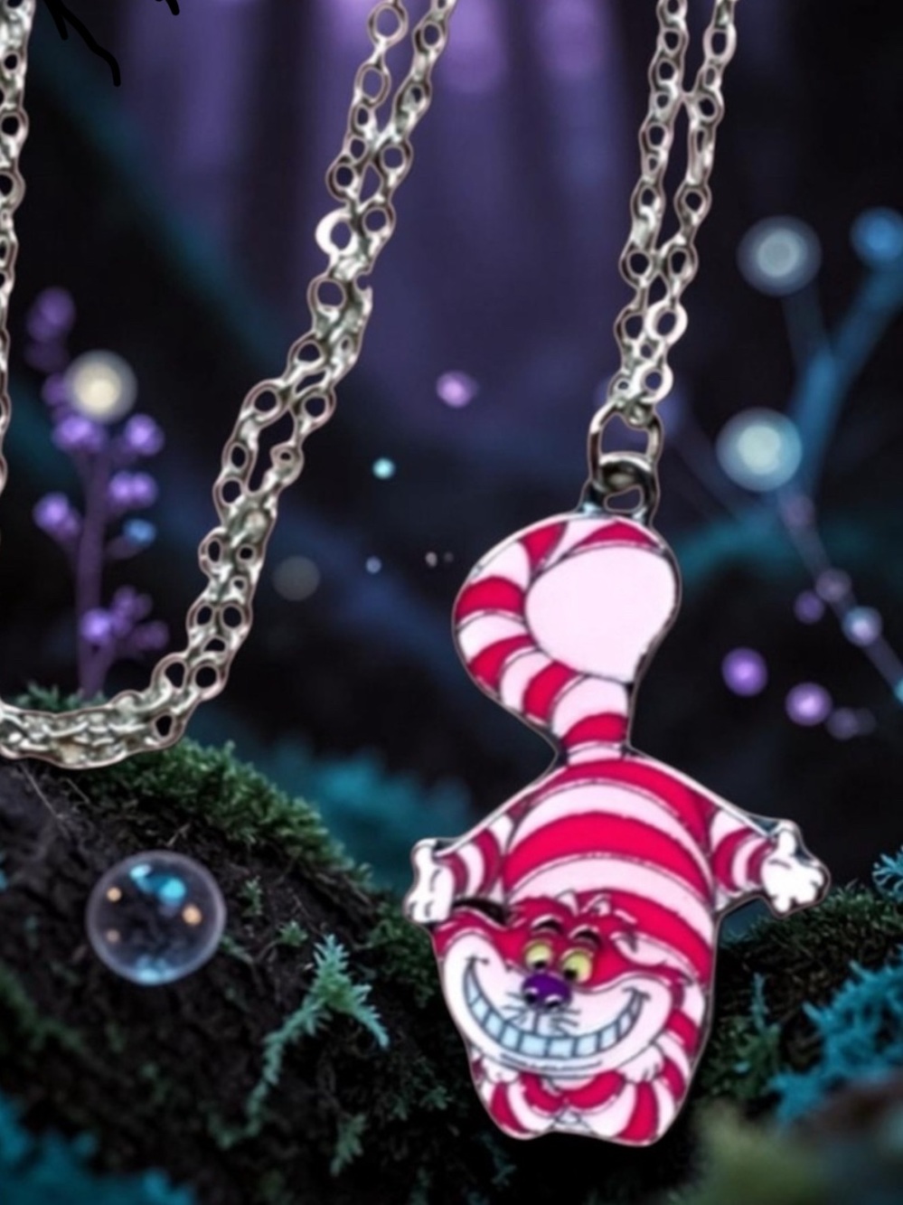 Cheshire Cat Kids Necklace- Pink and White Alice In Wonderland NWT - Picture 6 of 6
